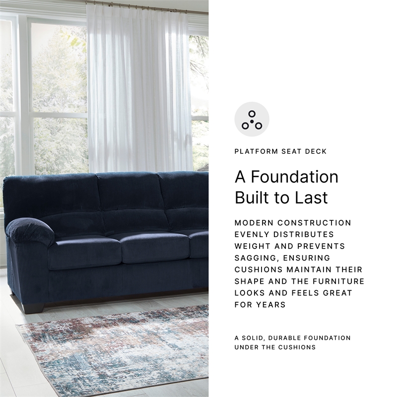 Bowery Hill Navy Living Room Set of Recliner, Loveseat, & Sofa in Polyester Upholstered