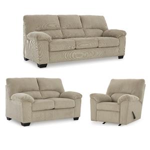 Bowery Hill Living Room Set of Recliner, Loveseat, & Sofa in Sand Corduroy