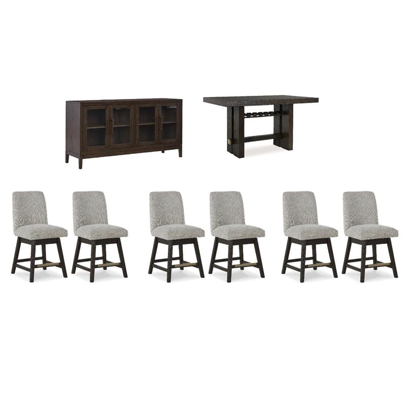 Bowery Hill 8-Piece Dark Brown Dining Set with Counter Height Table, Server, & Barstools