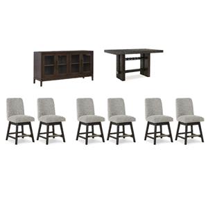 Bowery Hill 8-Piece Dark Brown Dining Set with Counter Height Table, Server, & Barstools