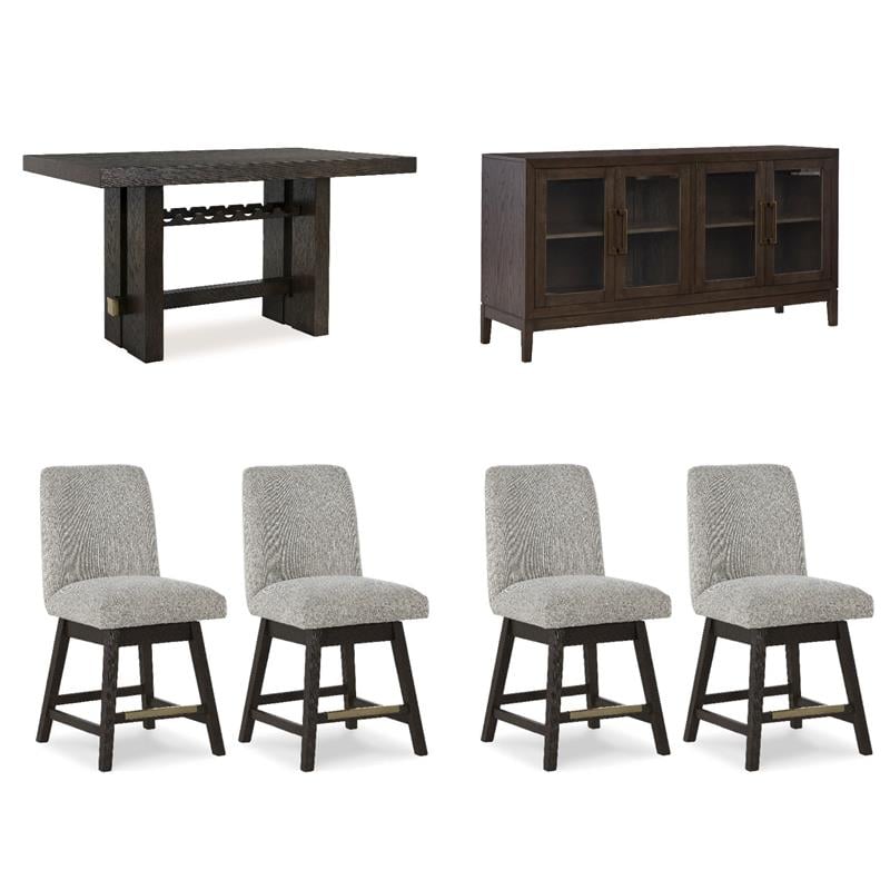 Bowery Hill 6-Piece Counter Height Dining Set of Table, Barstools, & Dining Server