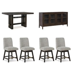 Bowery Hill 6-Piece Counter Height Dining Set of Table, Barstools, & Dining Server