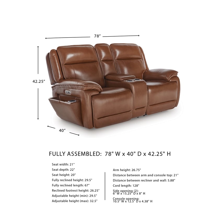 Bowery Hill Reclining Sofa Set with Power Features in Brown Leather Upholstered