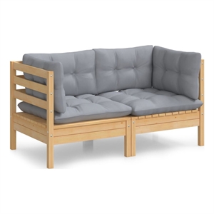 Bowery Hill 2-Seater Solid Pine Wood & Polyester Fabric Garden Sofa in Gray