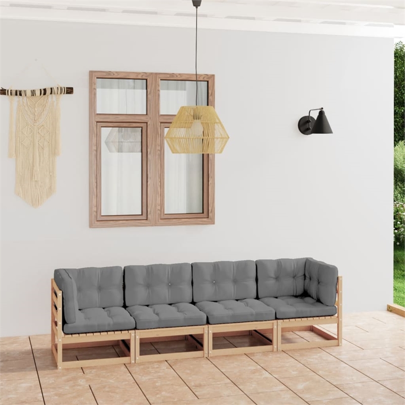 Bowery Hill 4-Seater Modular Garden Sofa Gray Solid PineWood & Fabric