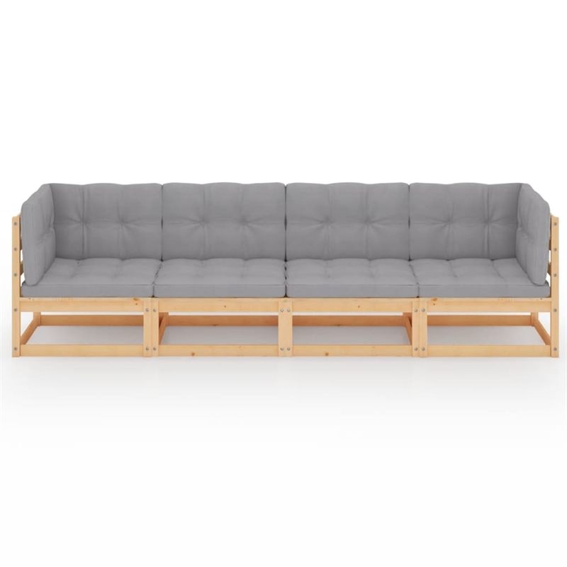 Bowery Hill 4-Seater Modular Garden Sofa Gray Solid PineWood & Fabric
