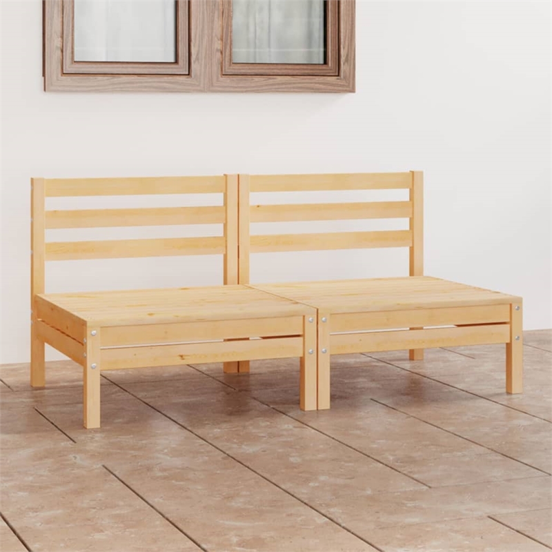 Bowery Hill Solid PineWood Medium Modular Garden Sofa in Natural Wood