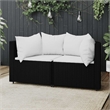 Bowery Hill Rattan & Powder-Coated Steel & Polyester Patio Corner Sofa - Black