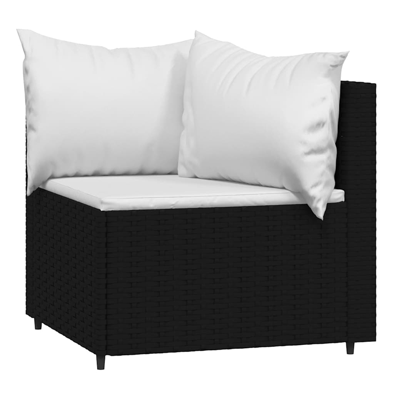 Bowery Hill Rattan & Powder-Coated Steel & Polyester Patio Corner Sofa - Black