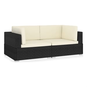 Bowery Hill Powder-Coated Steel Medium Adjustable Feet Patio Sofa in Black