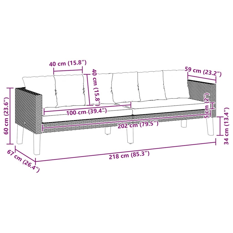 Bowery Hill Contemporary 3-Seater Modular Garden Sofa in Black