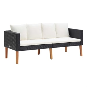 Bowery Hill Synthetic Poly Rattan Garden Sofa in Black & Cream/White