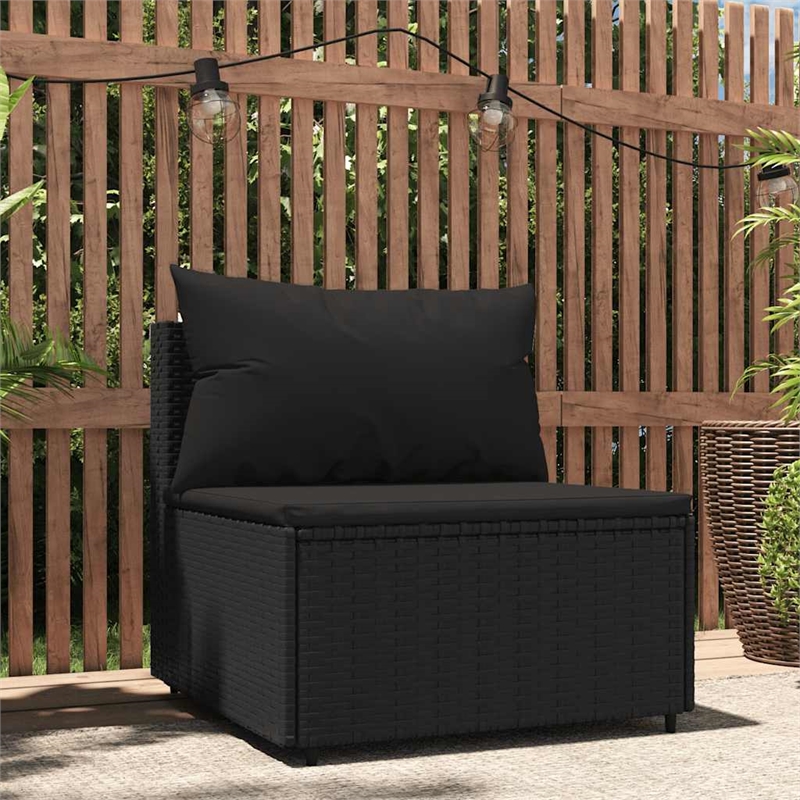 Bowery Hill PE Rattan & Powder-Covered Steel & Fabric Patio Middle Sofa in Black