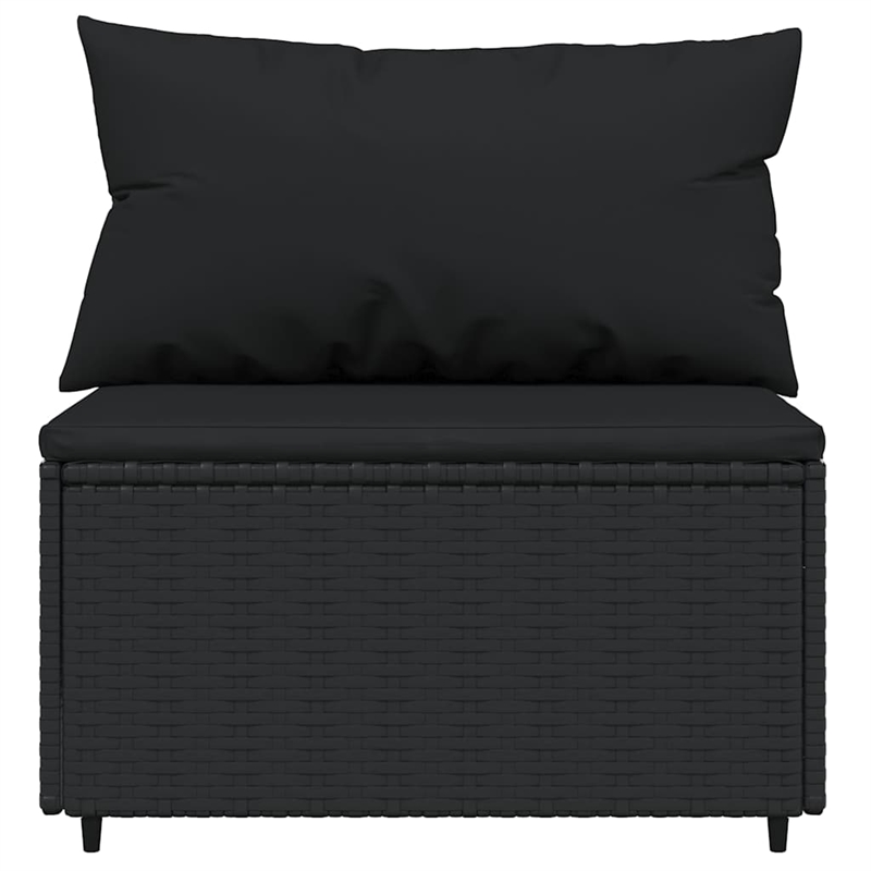 Bowery Hill PE Rattan & Powder-Covered Steel & Fabric Patio Middle Sofa in Black