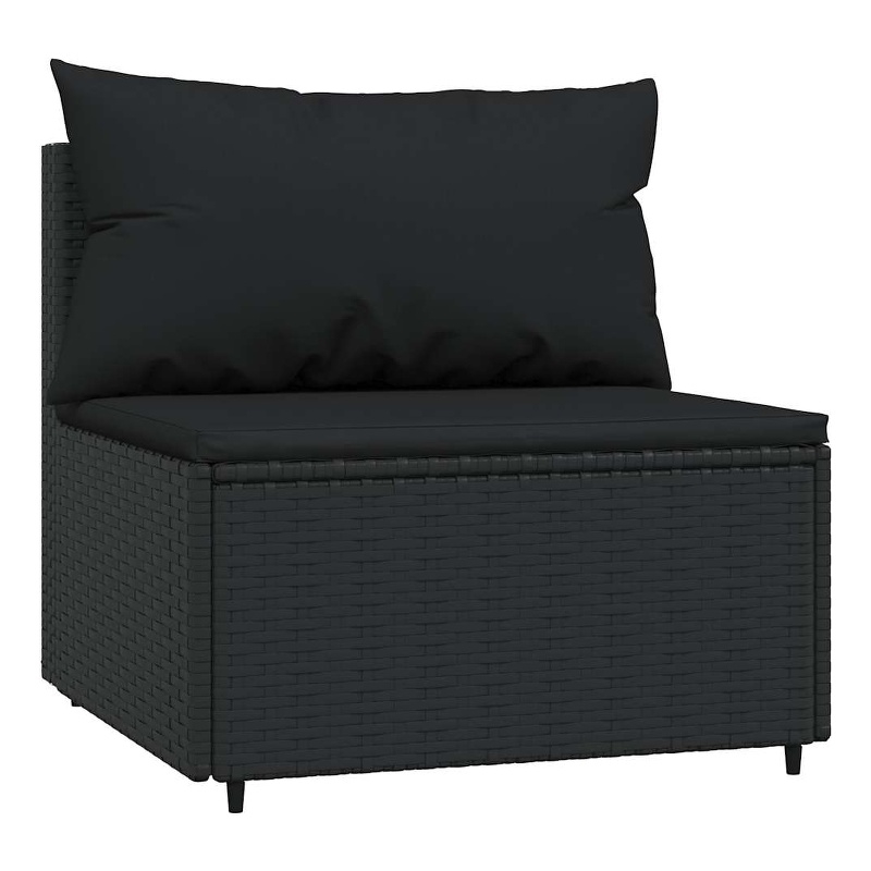 Bowery Hill PE Rattan & Powder-Covered Steel & Fabric Patio Middle Sofa in Black