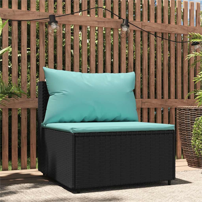 Bowery Hill PE Rattan Medium Patio Middle Sofa in Black & Water Blue