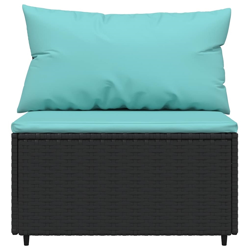 Bowery Hill PE Rattan Medium Patio Middle Sofa in Black & Water Blue