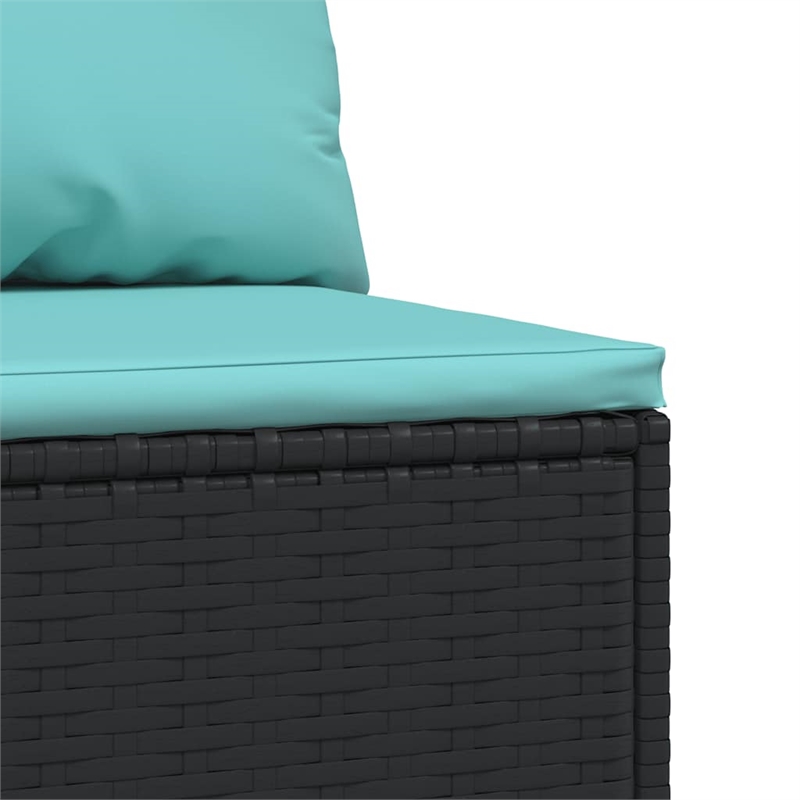 Bowery Hill PE Rattan Medium Patio Middle Sofa in Black & Water Blue