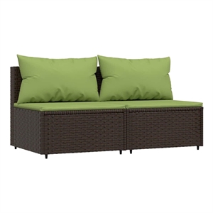Bowery Hill Synthetic Poly Rattan Patio Middle Sofa in Brown & Green