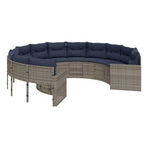 Bowery Hill Large Durable Poly Rattan Round Patio Sofa in Gray
