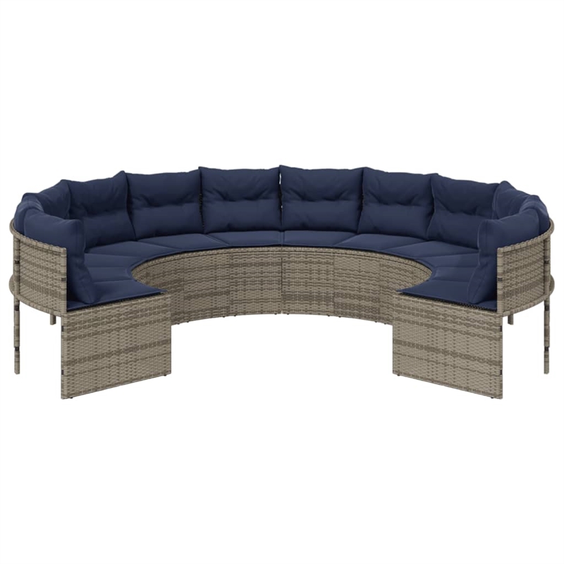 Bowery Hill Poly Rattan Patio Sofa With Steel Frame in Gray & Navy Blue