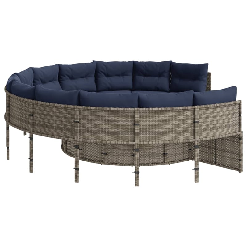 Bowery Hill Poly Rattan Patio Sofa With Steel Frame in Gray & Navy Blue