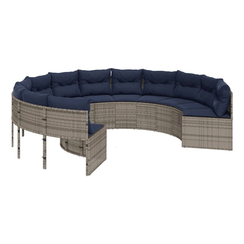 Bowery Hill Poly Rattan Patio Sofa With Steel Frame in Gray & Navy Blue