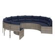 Bowery Hill Poly Rattan Patio Sofa With Steel Frame in Gray & Navy Blue