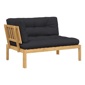 Bowery Hill Acacia Wood Patio Sofa w/ Polyester Cushions in Black & Natural