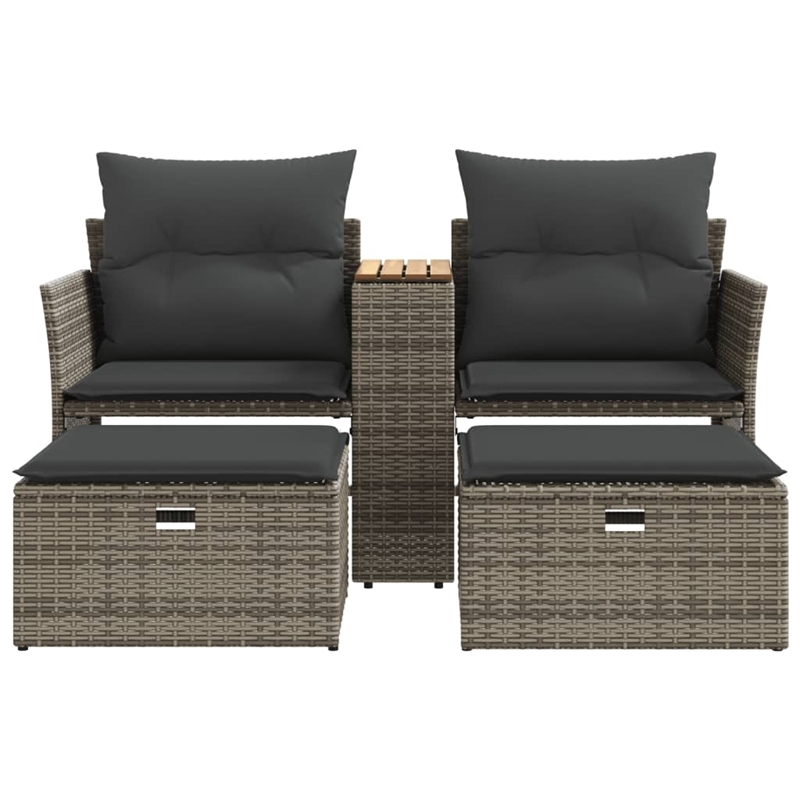 Bowery Hill 2-Seater PE Rattan Garden Sofa With Adjustable Feet in Gray