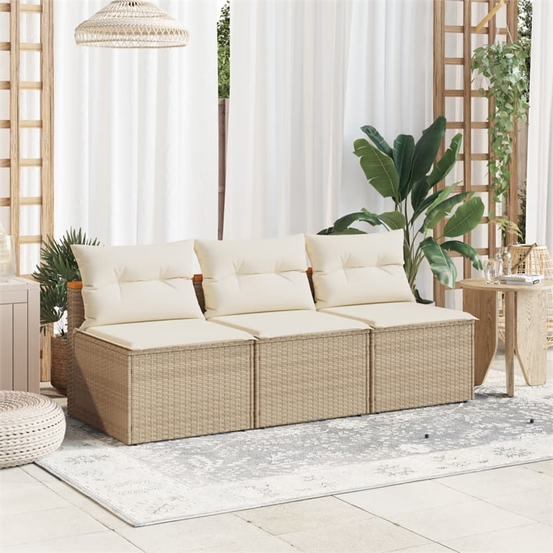 Bowery Hill Medium Modular PE Rattan Garden Sofa Square in Beige