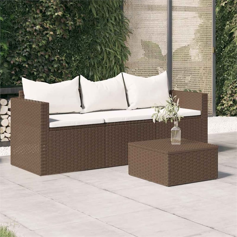 Bowery Hill 3-Seater Poly Rattan Patio Sofa Modular in Brown