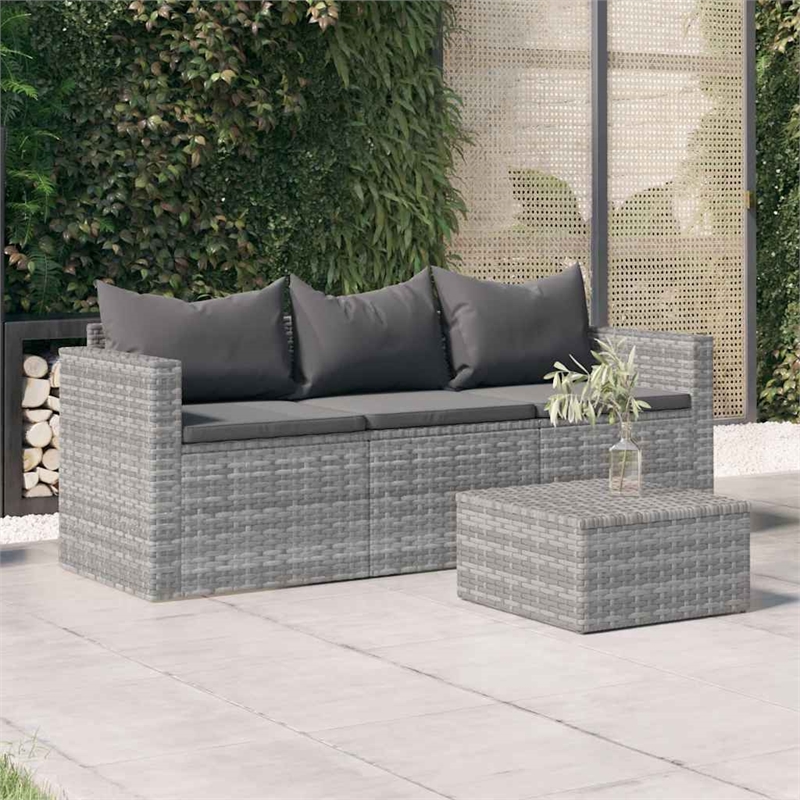 Bowery Hill 3-Seater Poly Rattan Garden Sofa Modular in Gray