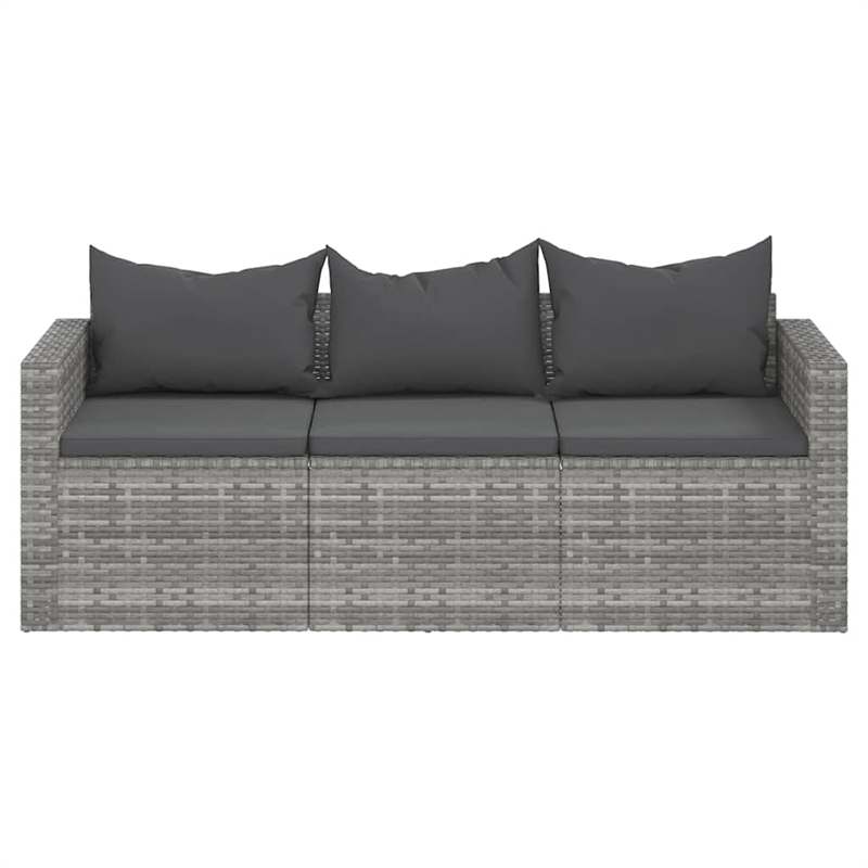 Bowery Hill 3-Seater Poly Rattan Garden Sofa Modular in Gray