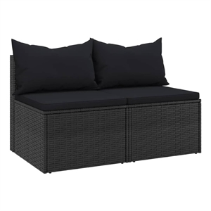 Bowery Hill Medium Poly Rattan Garden Middle Sofa Modular in Black