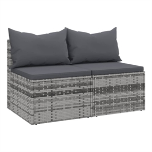 Bowery Hill Medium PE Rattan And Powder-Coated Steel Garden Middle Sofa in Gray