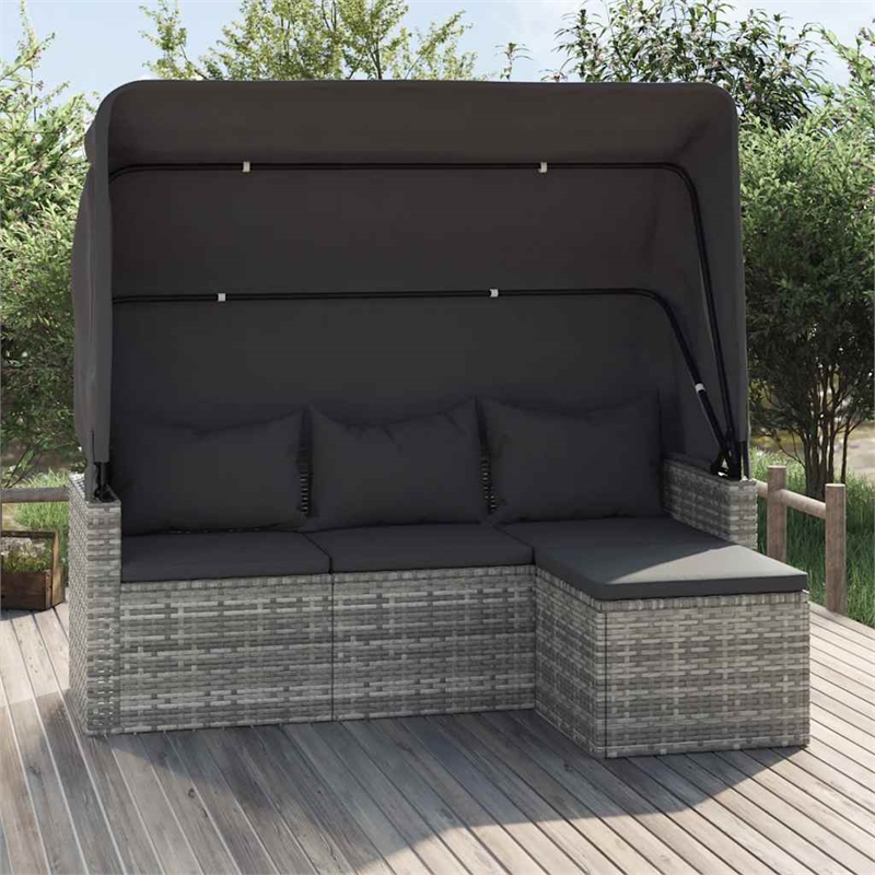 Bowery Hill Contemporary 3-Seater PE Rattan Garden Sofa Foldable in Gray
