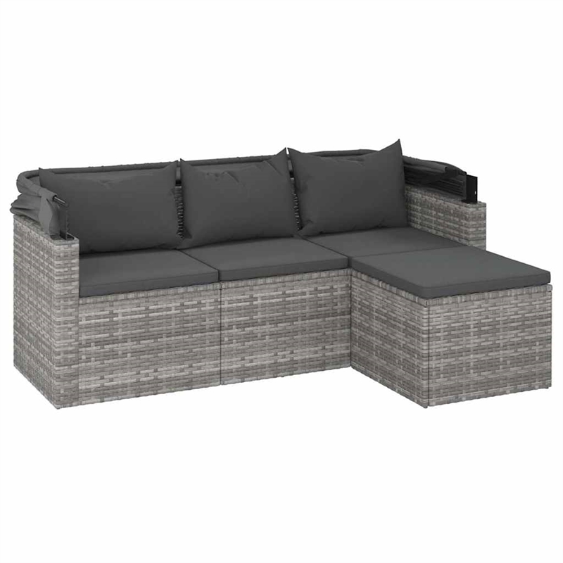 Bowery Hill Contemporary 3-Seater PE Rattan Garden Sofa Foldable in Gray
