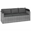 Bowery Hill Contemporary 3-Seater PE Rattan Garden Sofa Foldable in Gray