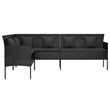 Bowery Hill L-Shaped Poly Rattan Patio Sofa With Cushions in Black
