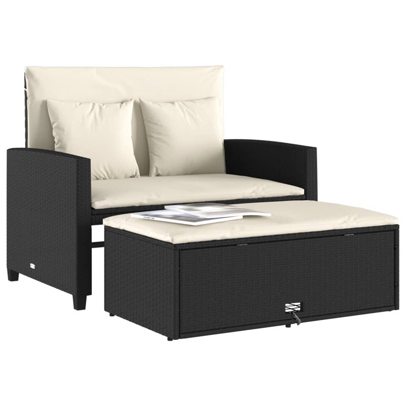 Bowery Hill Contemporary Patio Sofa in Black & Cream With White Frame