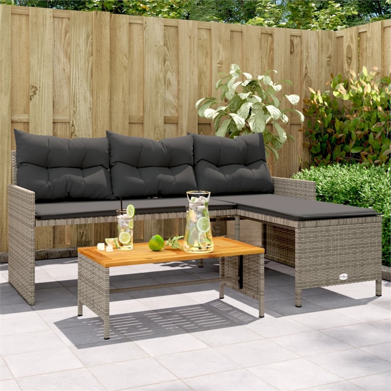 Bowery Hill Large Poly Rattan Garden Sofa With Removable Covers in Gray