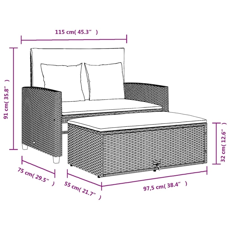 Bowery Hill PE Rattan And Powder-Coated Steel Patio Sofa in Gray & Navy Blue