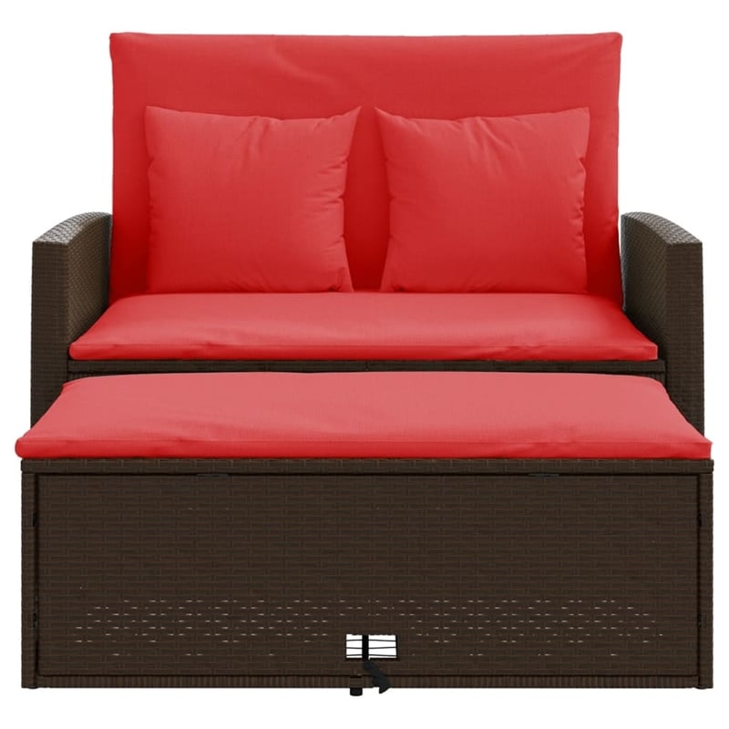 Bowery Hill Contemporary 2-Seater Poly Rattan Patio Sofa in Brown & Red