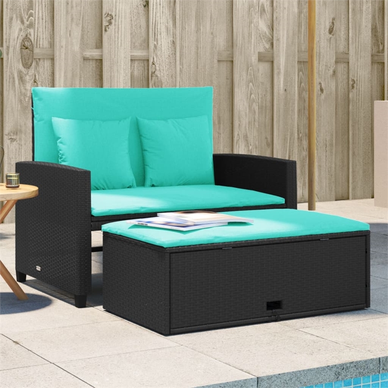 Bowery Hill Contemporary 2-Seater PE Rattan Patio Sofa in Black