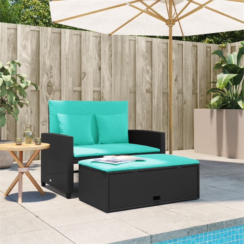Bowery Hill Contemporary 2-Seater PE Rattan Patio Sofa in Black