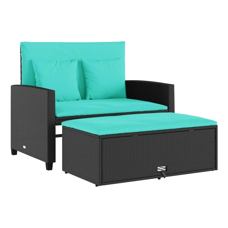 Bowery Hill Contemporary 2-Seater PE Rattan Patio Sofa in Black