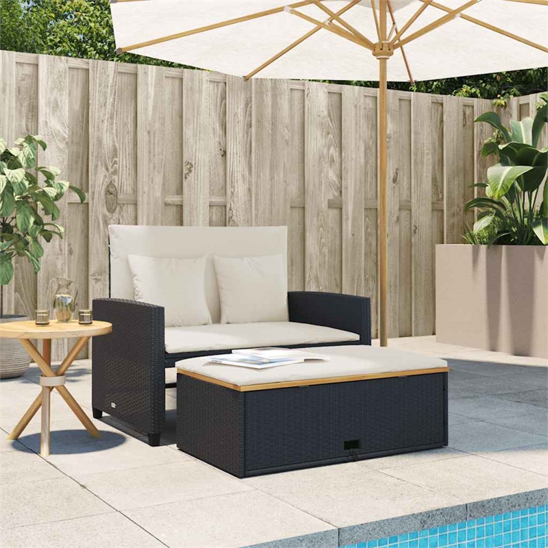 Bowery Hill Contemporary 2-Seater Poly Rattan Patio Sofa in Black