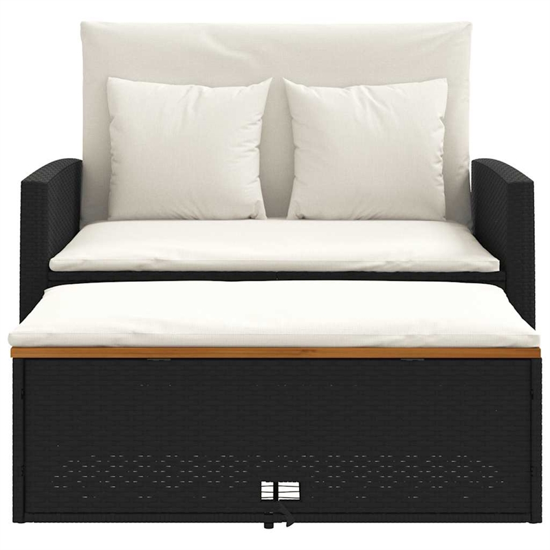 Bowery Hill Contemporary 2-Seater Poly Rattan Patio Sofa in Black