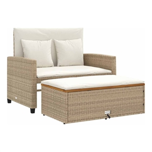 Bowery Hill 2-Seater Convertible Poly Rattan Patio Sofa in Beige